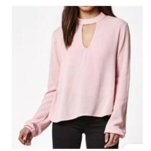 ASTR Blouse Womens Medium Blush Pink Keyhole Top Casual Flowy